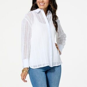 MarlaWynne White Eyelet Button-Down Blouse